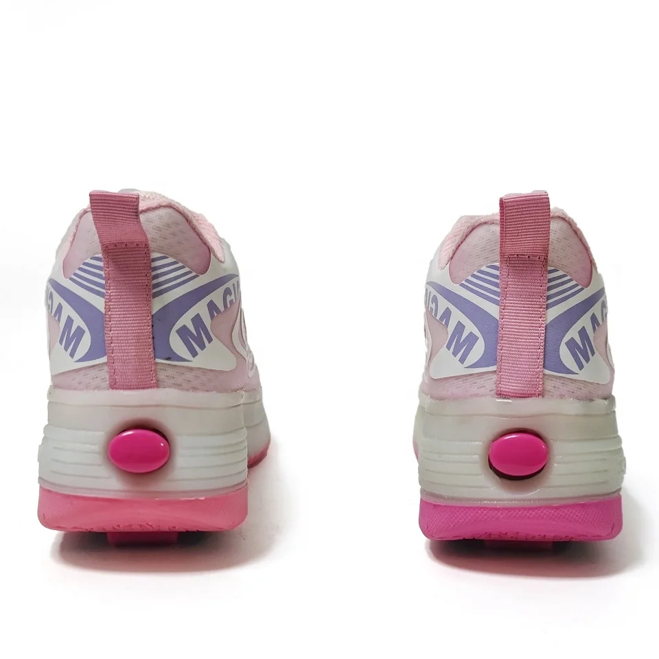 Kids Light Up Roller Sneakers Shoes With Two Retractable Wheels Outdoor Sports Inline Skate For Girls Boys