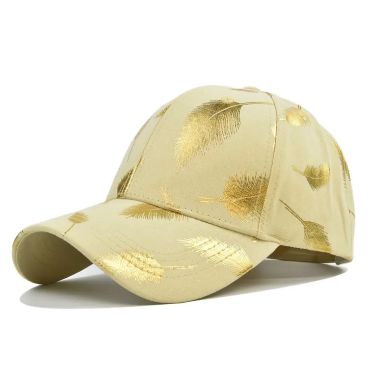 Winter Stylish Bronzing Feather Baseball Cap Men Women Yellow Gold Leaves Baseball Hats
