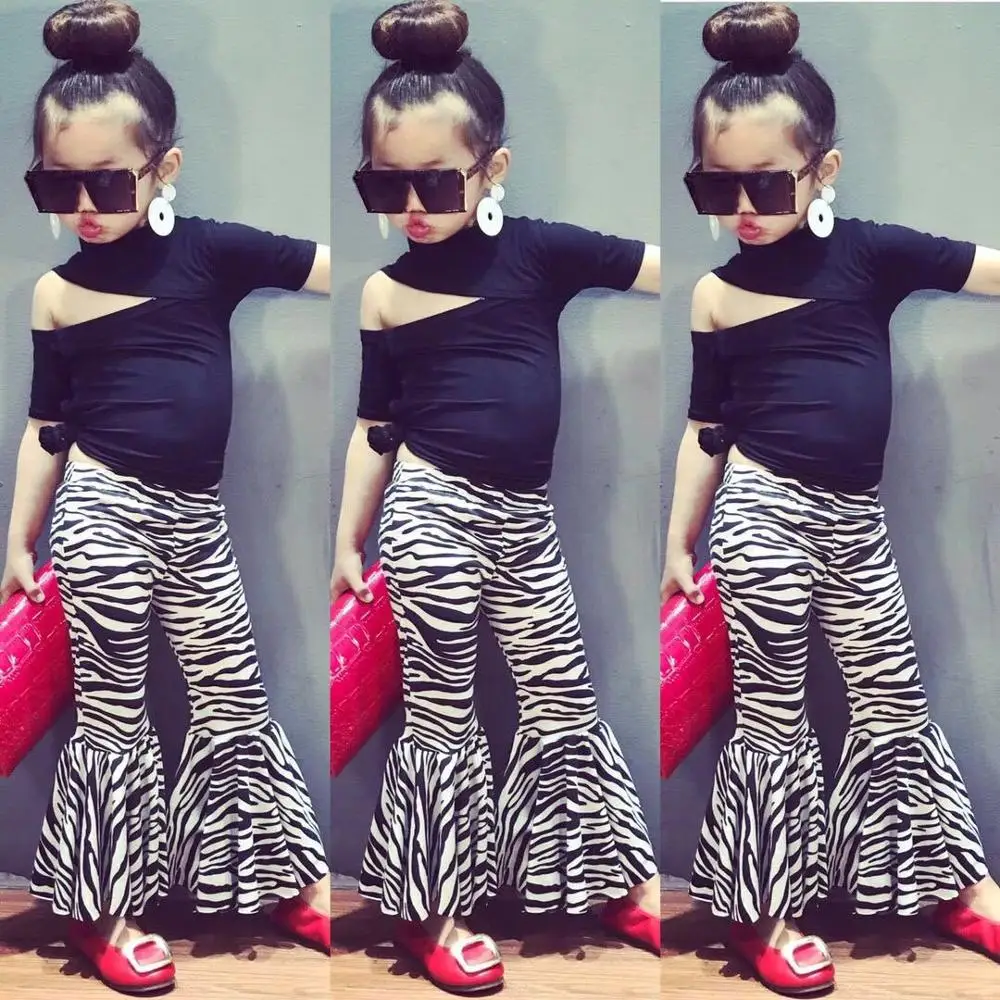 
Fashion Toddler Girl Modal cotton Off The Shoulder Summer Shirt Cute Girl Blue Black White Stylish Bottoming Shirt 
