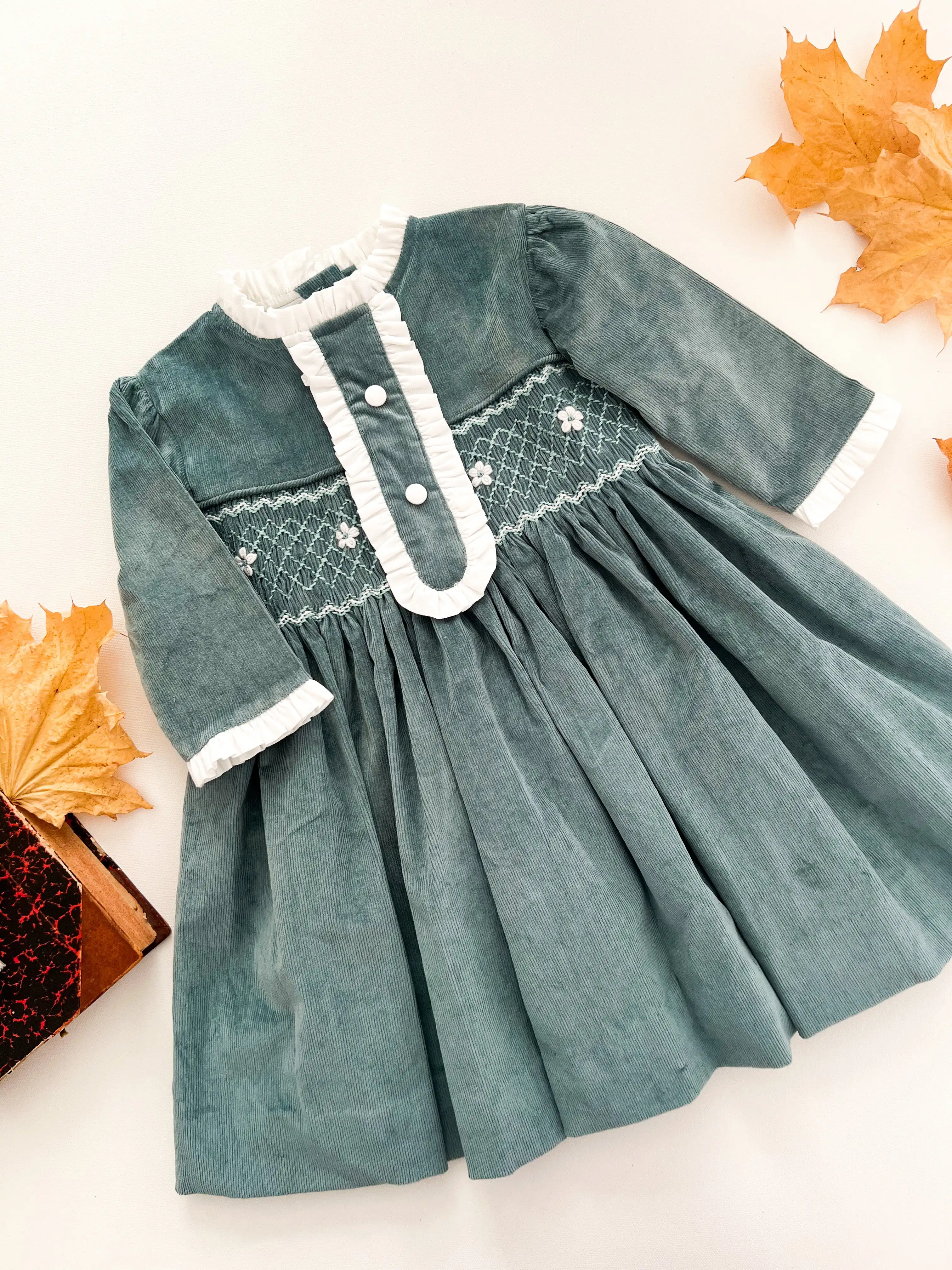 Хлопковые вельветовые или клетчатые платья для маленьких девочек AW collection с оборками на воротнике детская одежда заказ