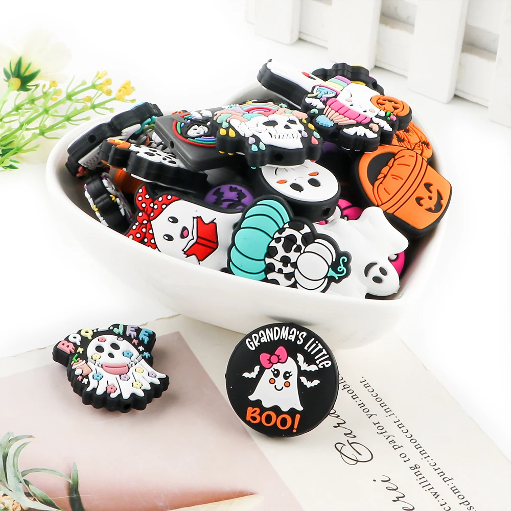 Fashion Food Grade Baby Teething Chew Toys Jewelry Making DIY Pendant Bracelet Silicone Focal Beads Halloween For Pens Making