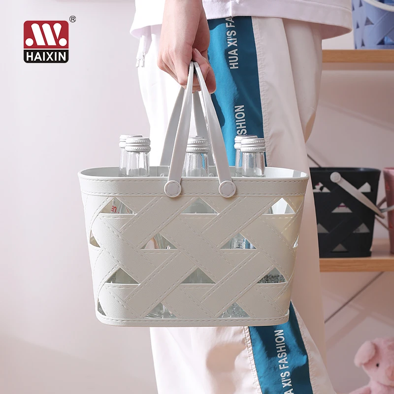 Haixin  plastic Imitation Leather Storage Basket shopping basket  multifunctional home kitchen bath organizer with handle