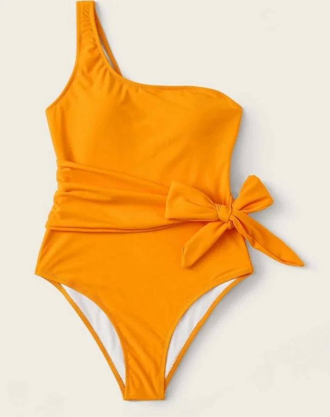 High Quality Mustard One Piece Swimsuit Tummy Control Lady Swimwear Custom Logo One Shoulder Bathing Suit Fitness Swimwear Women