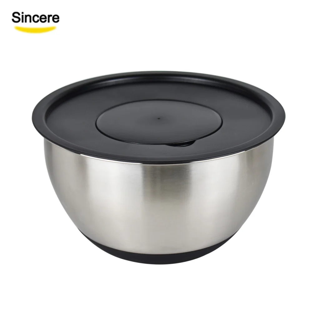  1.5qt/2.0qt/3.0qt/4.0qt/5.0qt таможенной службы миска для смешивания с крышкой на плюшевой подкладке силиконовая подошва измерением