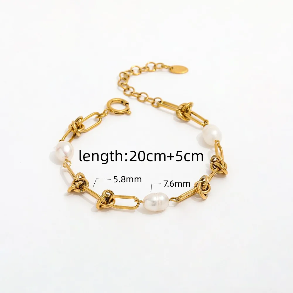High quality Gold Plated Knot Link Chain Freshwater Pearl Necklace Stainless Steel Jewelry Wholesale