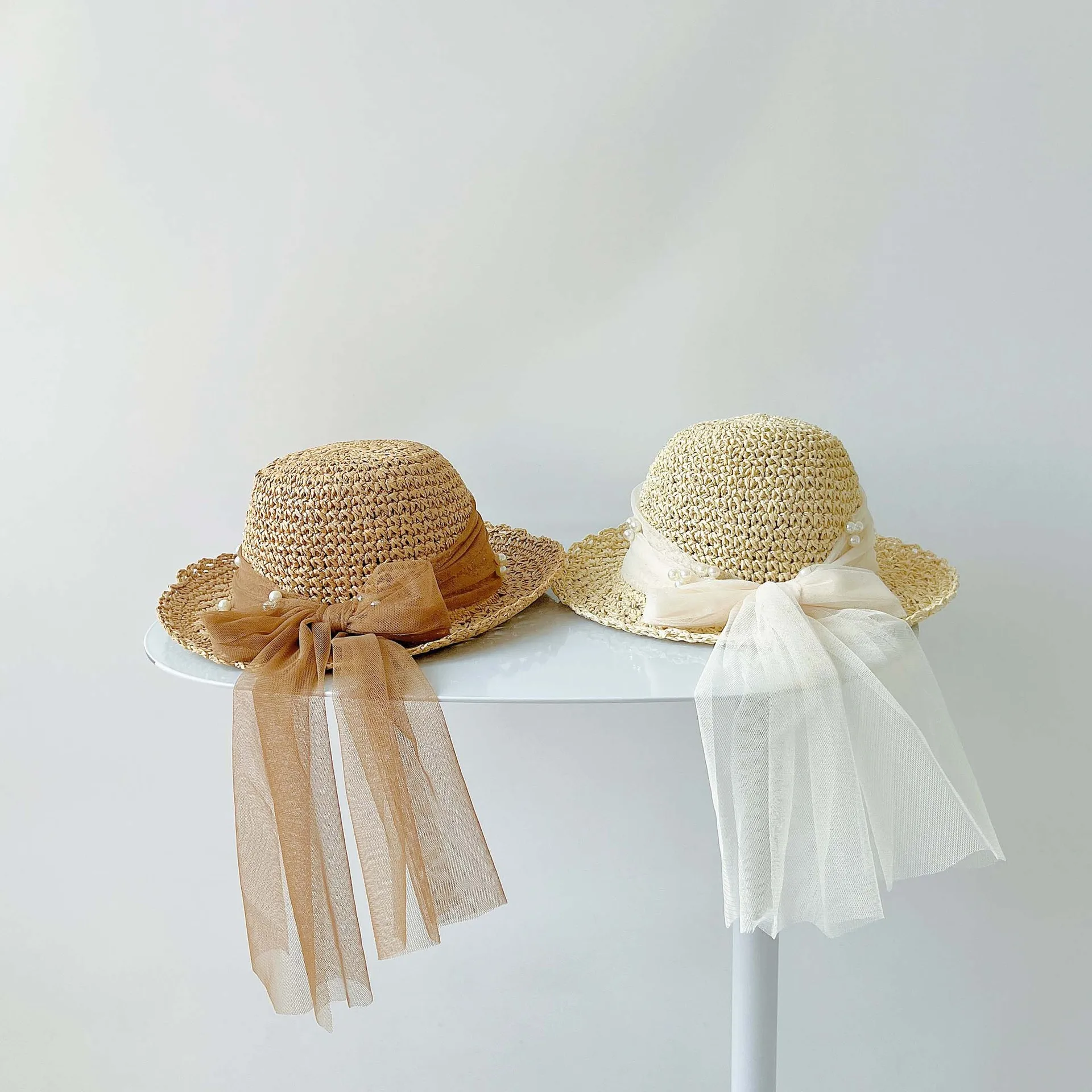 Baby Boy Girl Straw Hats Summer Children Handmade Foldable Lace Beach Sun Outdoor Hat