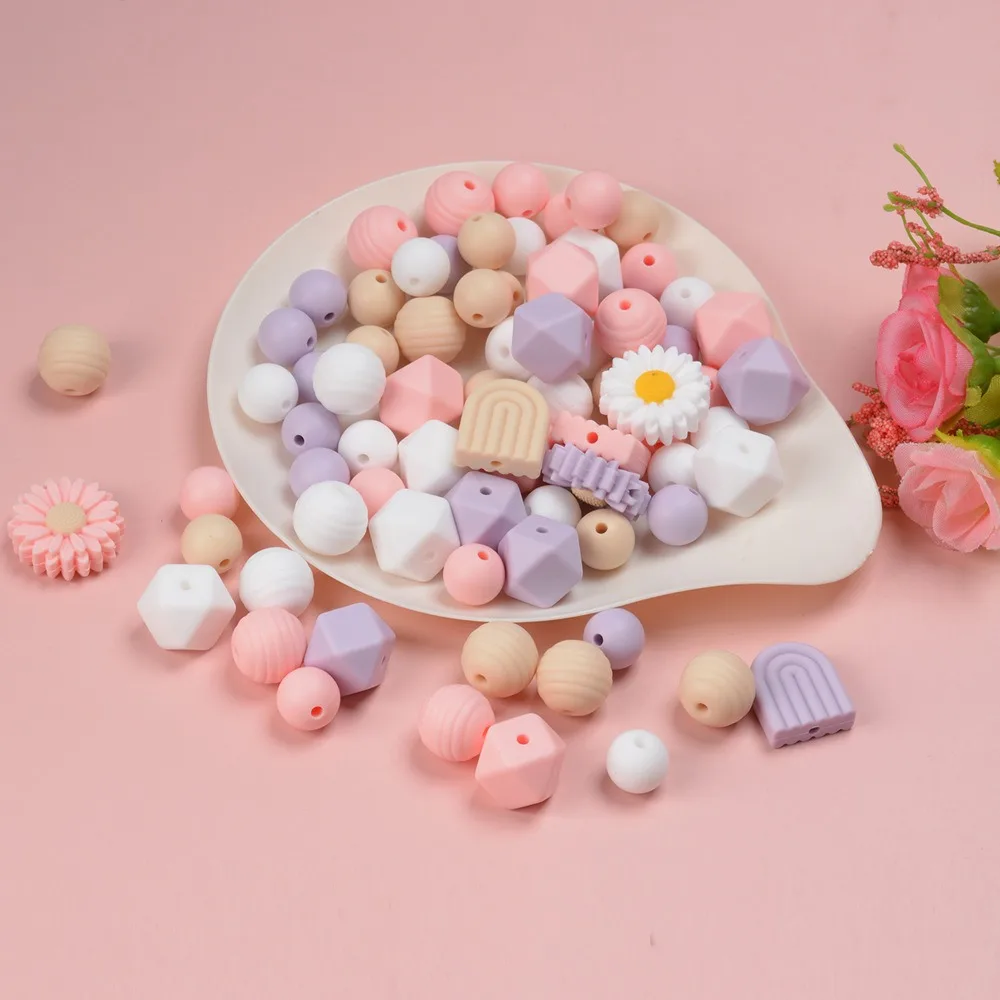 Factory Price Food Grade 15mm Baby Teething Colorful Print Bead Necklace Foof Grade For DIY Jewelry Making