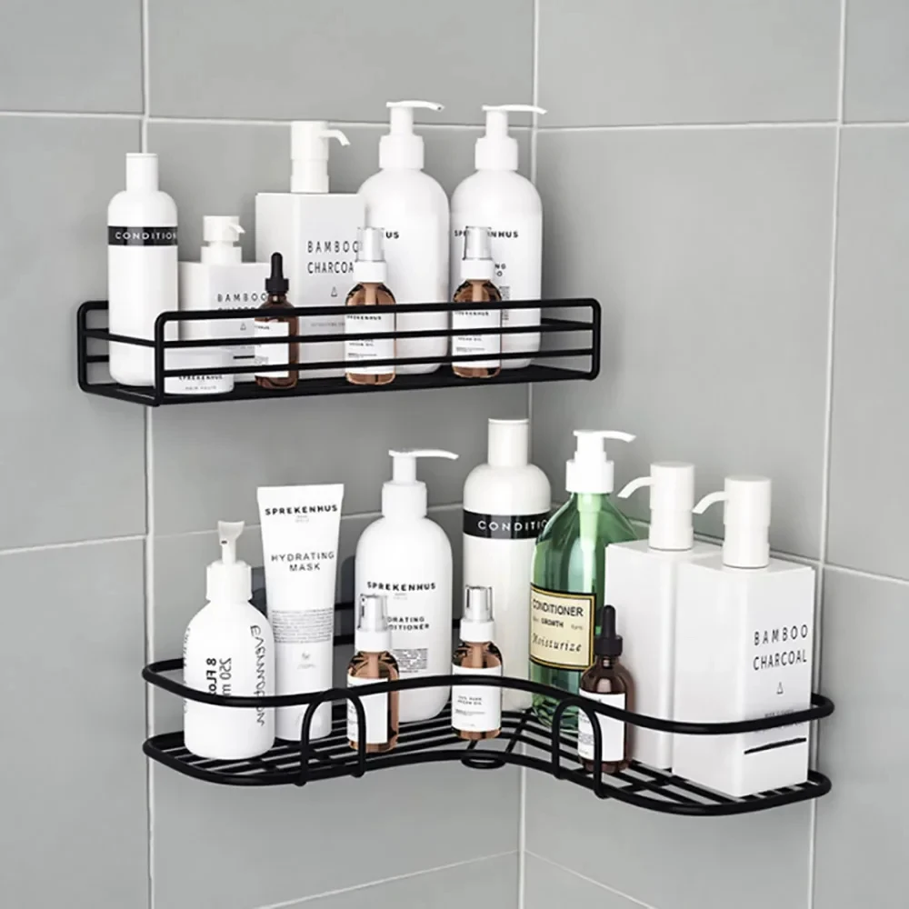 Bathroom Accessories Shower Caddies No Drilling Adhesive Corner Shower Caddy With Soap Holder Storage Rack