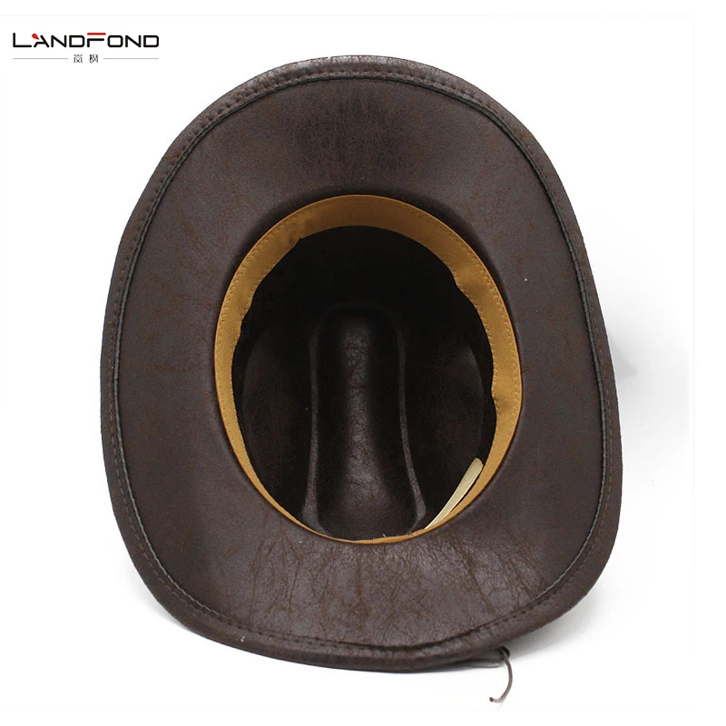Landfond accessory suede cowboy hats for men and women vintage pu trim outdoor sunshade jazz  fedora hat