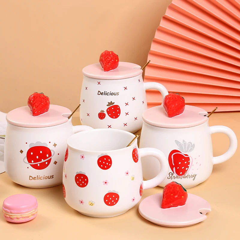 Популярная керамическая Милая ложка с покрытием клубники, керамическая кружка для кофе на заказ с логотипом
