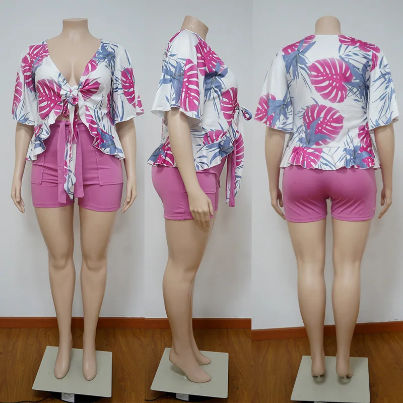 Hot Selling Designer Summer Plus Size Sets Fat Woman Plus Size Tshirt and Shorts Set Clothing