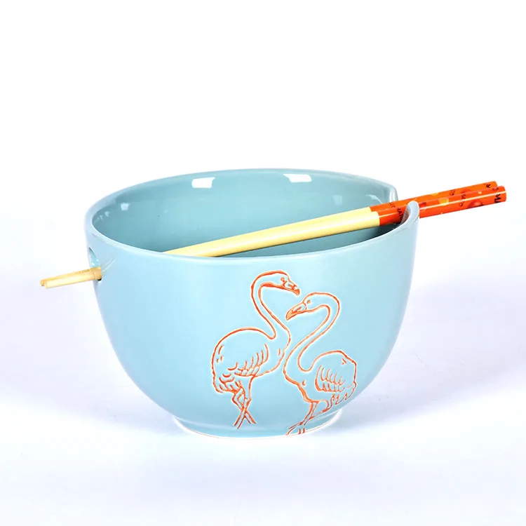 Wholesale Flamingo Design Creativity Shape Ceramic instant noodle bowl