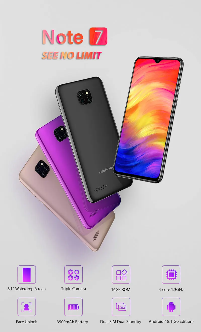 
WCDMA 3g Android Phone Ulefone Note 7 1GB 16GB 4 C amera Phone 6.1inch 3500mAh Dual SIM Cell Phones Smartphones Android 
