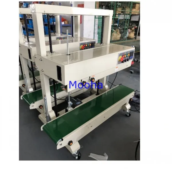 Continuous Automatic Vertical Band Sealer Food Packaging Pouch Bag Heat Sealing Machine With Head Adjustable For Packing Line