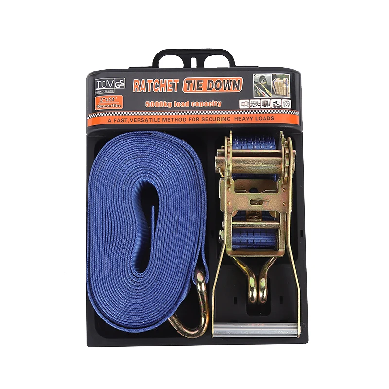 Heavy Duty 2inch 3000kgs Motorcycle Cargo Lashing 50mm 10m Polyester Rachet Tie down Straps J Hook 3000kgs Ratchet Tie Straps