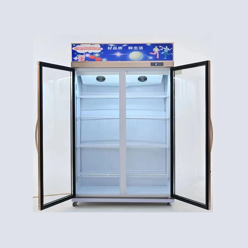 Double Door Transparent Glass Display Fridge Refrigerator Beer Cooler Freezer Upright Showcase