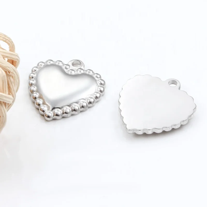 Wholesale Mirror Polished Stainless Steel Love Heart Stamping Blanks DIY Charm Pendant Jewelry Accessories