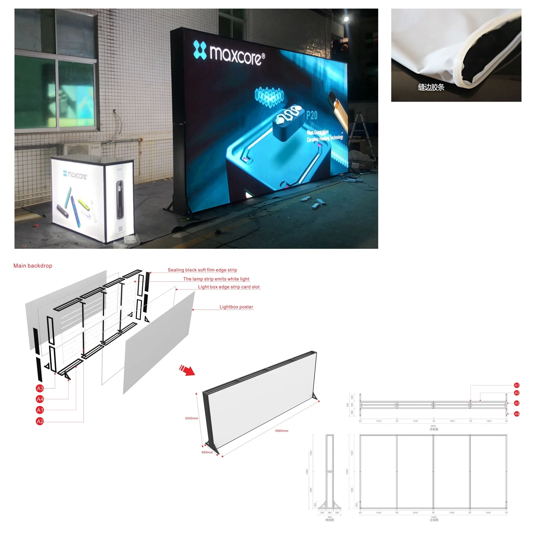 Trade EXPO 6x6 m 20x20 ft Wholesale Quality Custom Tradeshow Portable Modular Tension Fabric Exhibition Booth Double-sided Light
