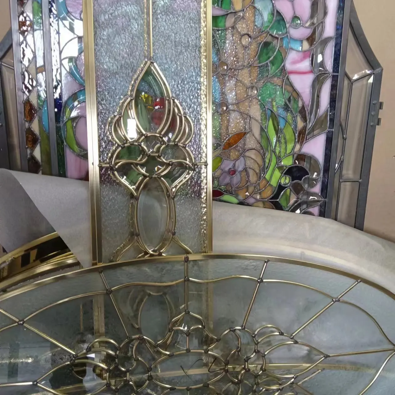 Decorative Tiffany Glass Panel For Wrought Iron Door Inserts
