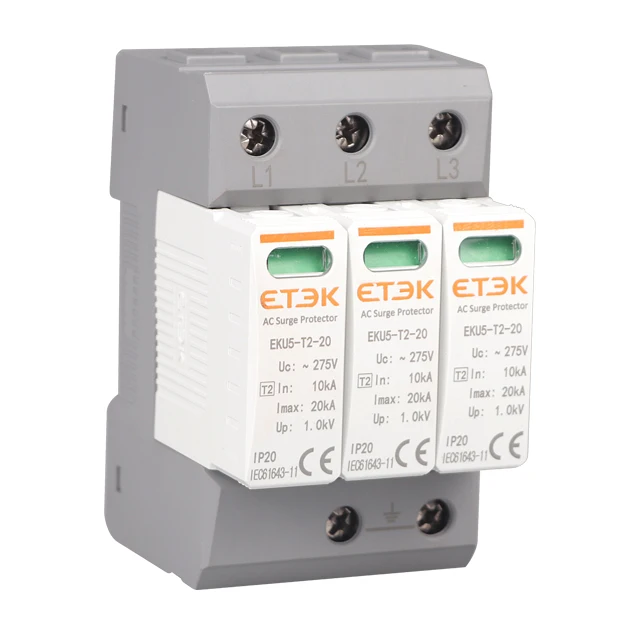 EKU5-T2-20 ETEK T2  Type C 3P Imax 20kA SURGE PROTECTIVE DEVICE ARRESTER  SPD WITH INTERTEK CB CE CERTIFIED