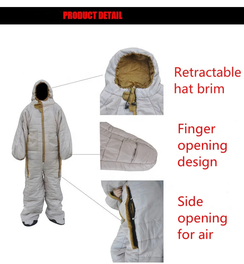 Outdoor Camping Or Indoor Home 3 Season Human Shape Clothing Cotton Walkable  Wearable Sleeping Bag