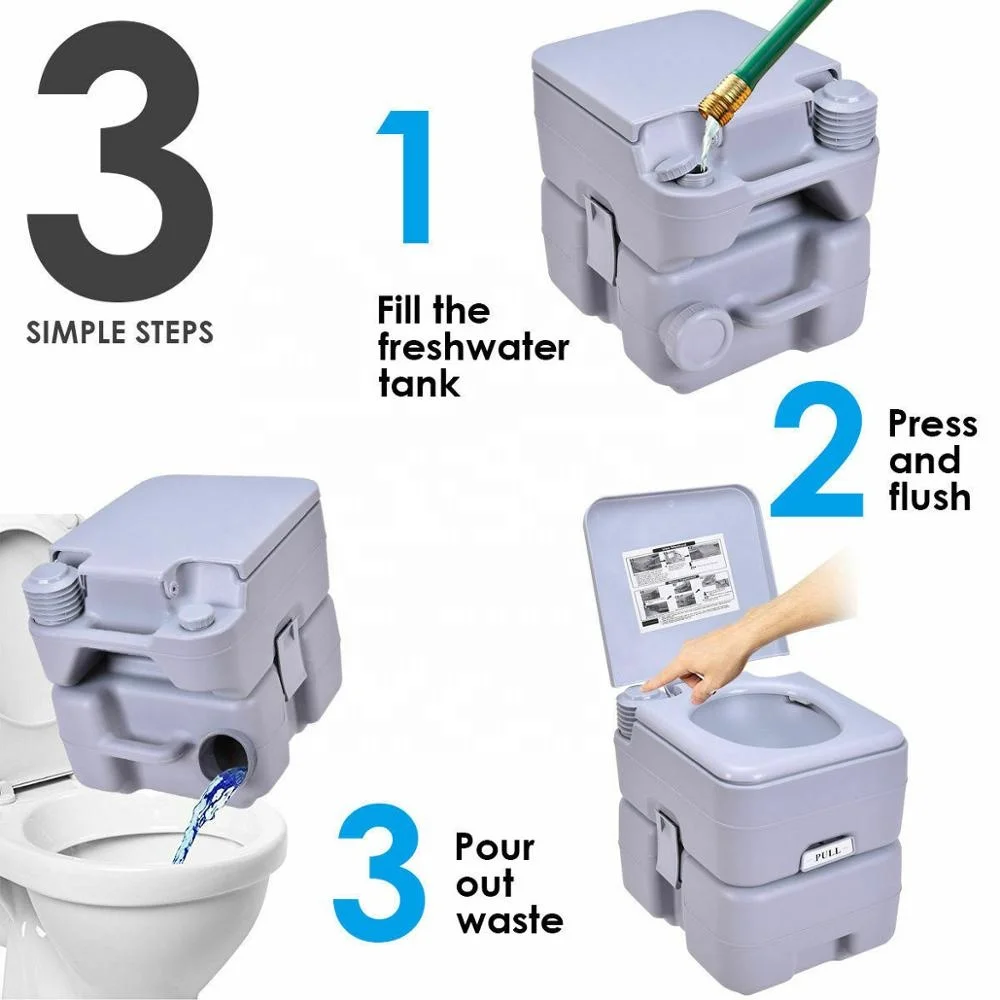 Mobile Camping Toilet Portable Travel Chemical WC Outdoor Handle Grey  Portable Flush Toilet