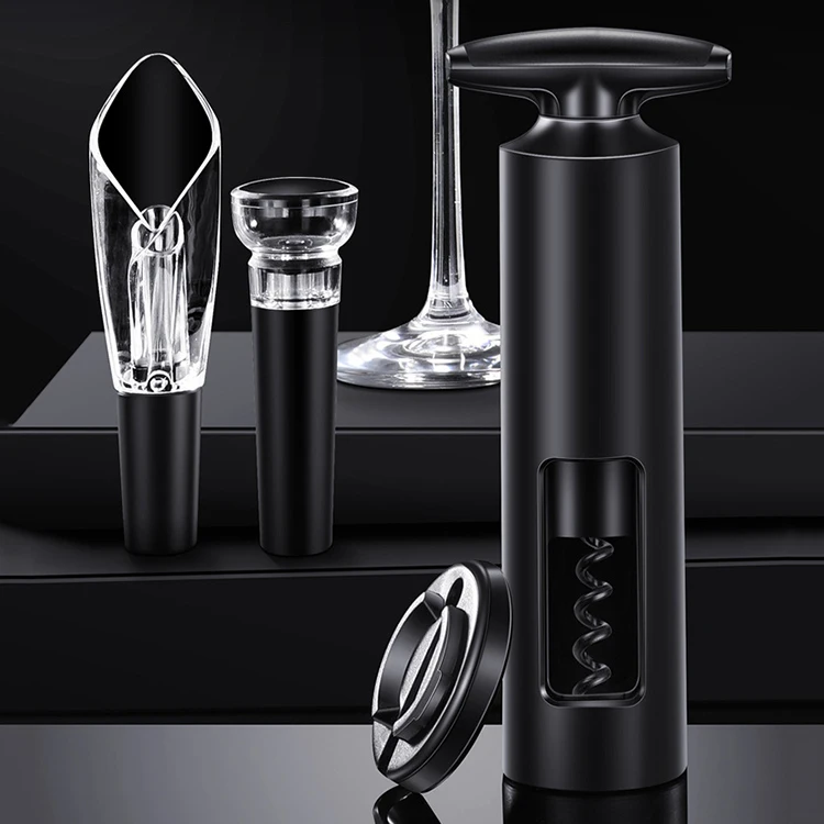 4-Piece Stainless Steel Corkscrew Opener Foil Cutter Wine Aerator Vacuum Stopper Kit Wine Opener Gift Set