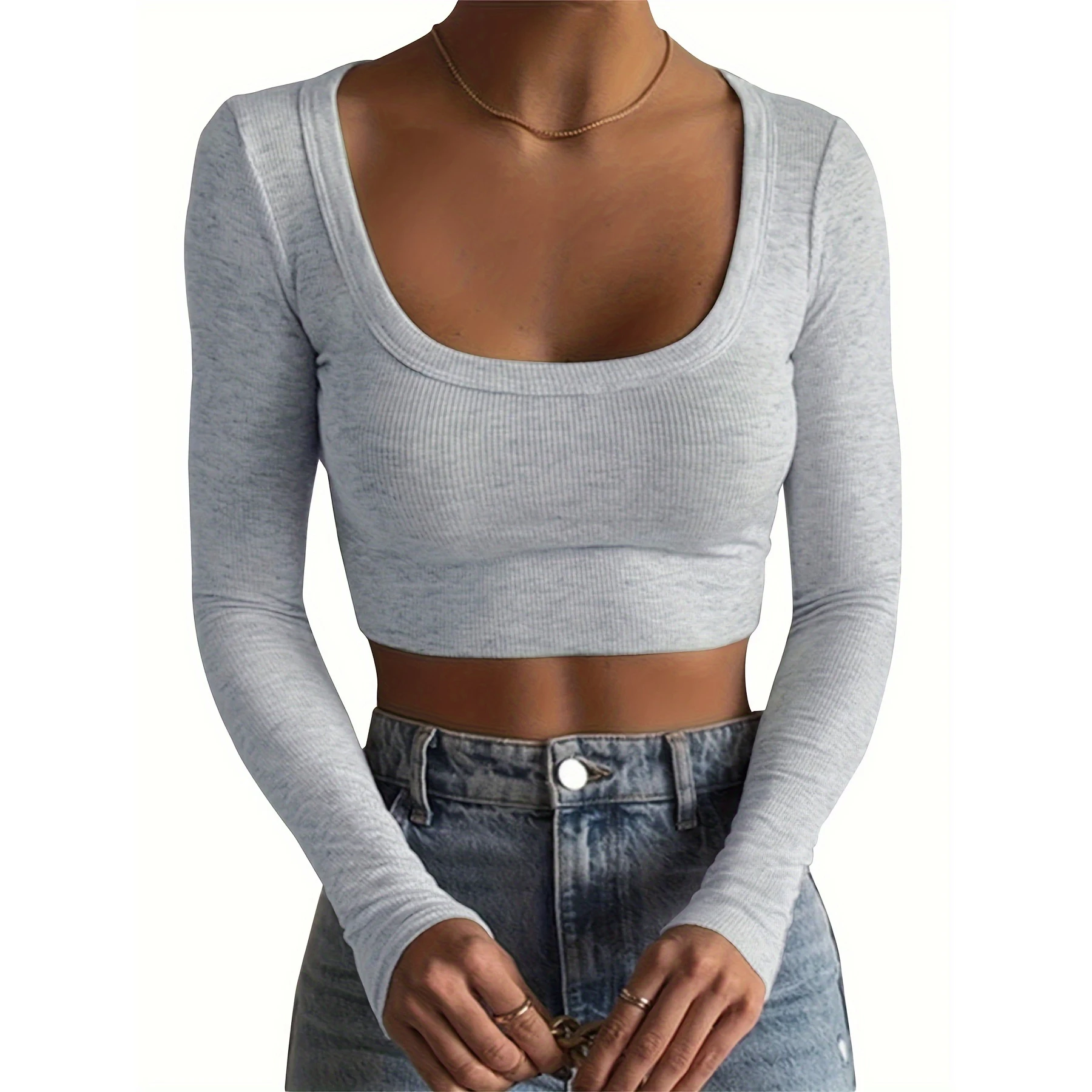 Stylish Wholesale Sexy Mesh Top See Through Denim Patchwork Vintage T Shirt Long Sleeve Crop Tops For Women