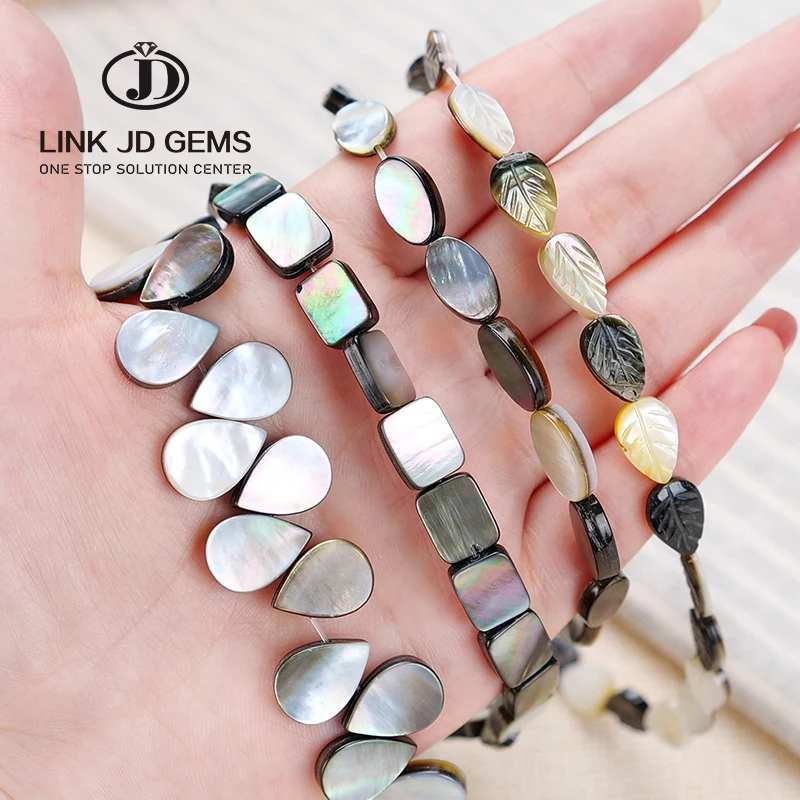 JD Wholesale Natural Mother of Pearl Shell Beads Natural Black Lip Shell Oval Leaf Shape Beads For Jewelry Making