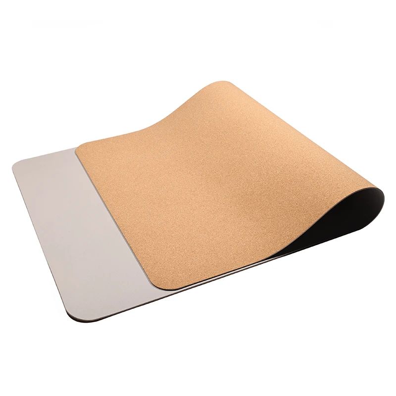 Gray Color Desk Mat Large Desk Pad Natural PU Leather Cork Mouse Pad