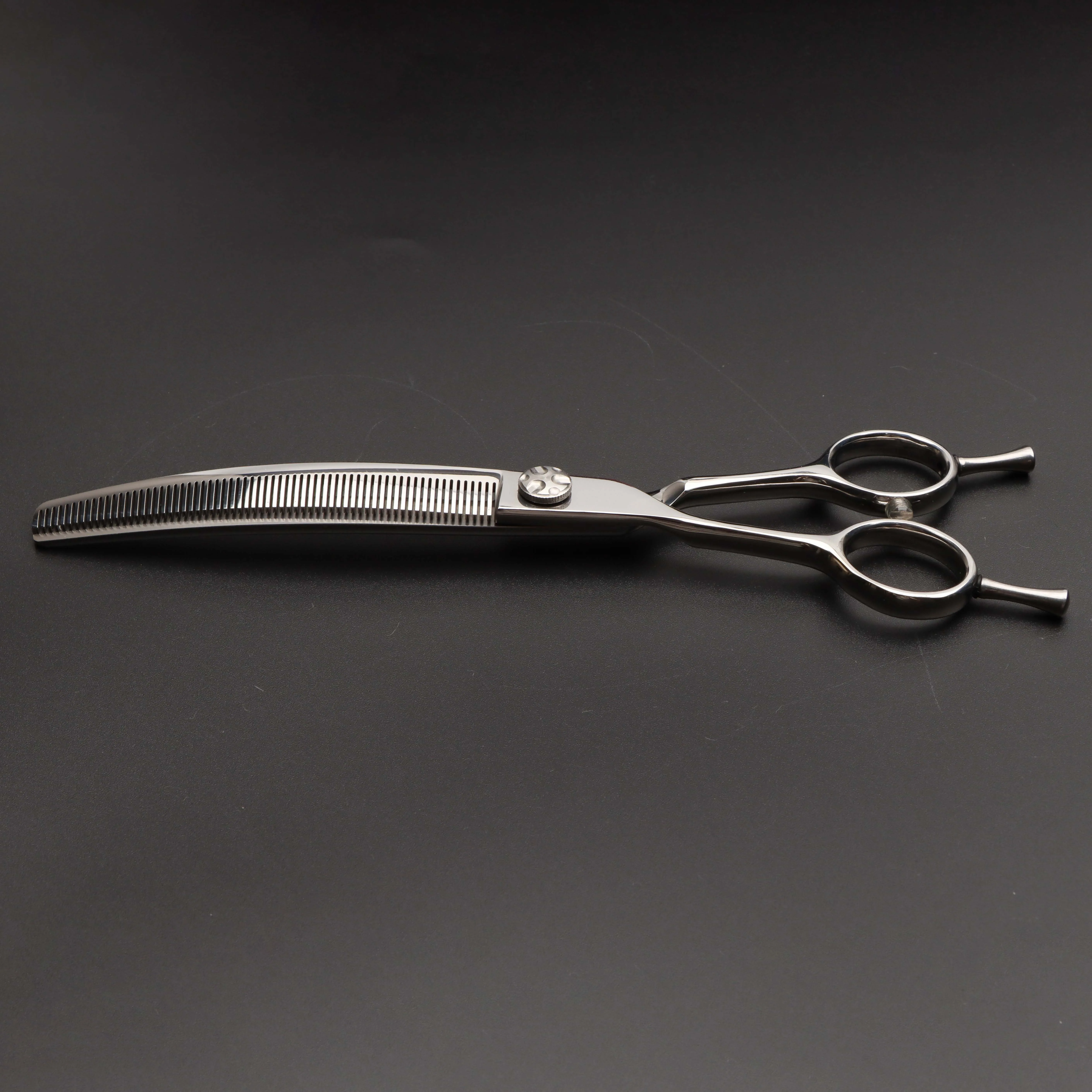 High Quality 7.25 inch 66 tooth Japan 440C Stainless Steel Pet Cutting Shears Left Handed Curved Thinning Scissors