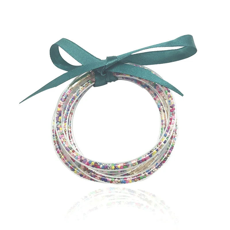 Wholesale Bowknot Silicone Bracelets Glitter Filled Jelly Friendship Bangle For Girls