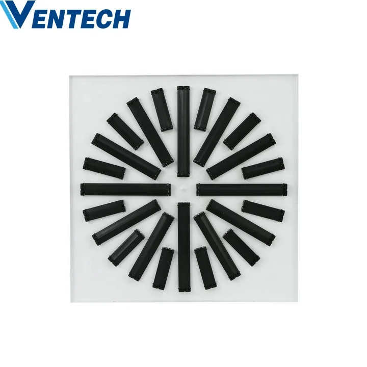 Air Conditioning Ventilation Adjustable Square Steel Swirl Ceiling Air Diffuser with Black Deflector Blades