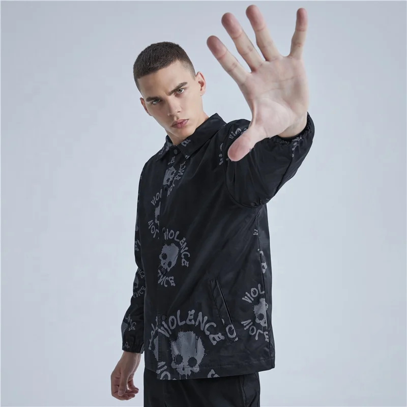 High Street Skull Printing Button Oversize Windbreaker Mens Winter Jacket