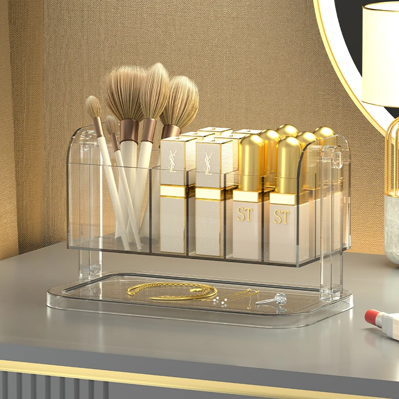 desktop beauty large plastic makeup brushes holder make up organizer clear vanity cosmetic lipstick storage box