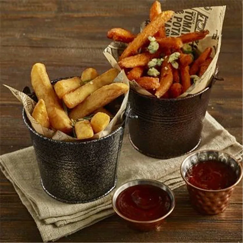 Food Grade Mini Stainless steel Serving Bucket Icing French Fries Tin Pails Snack bucket French fries