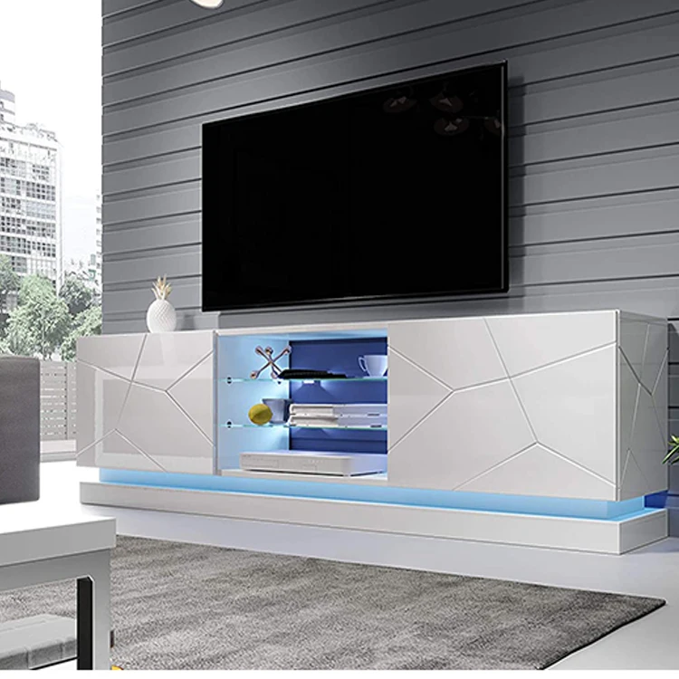 High glossy home usage white led mdf acrlyic modern tv cabinet with LED Unit for Living Room