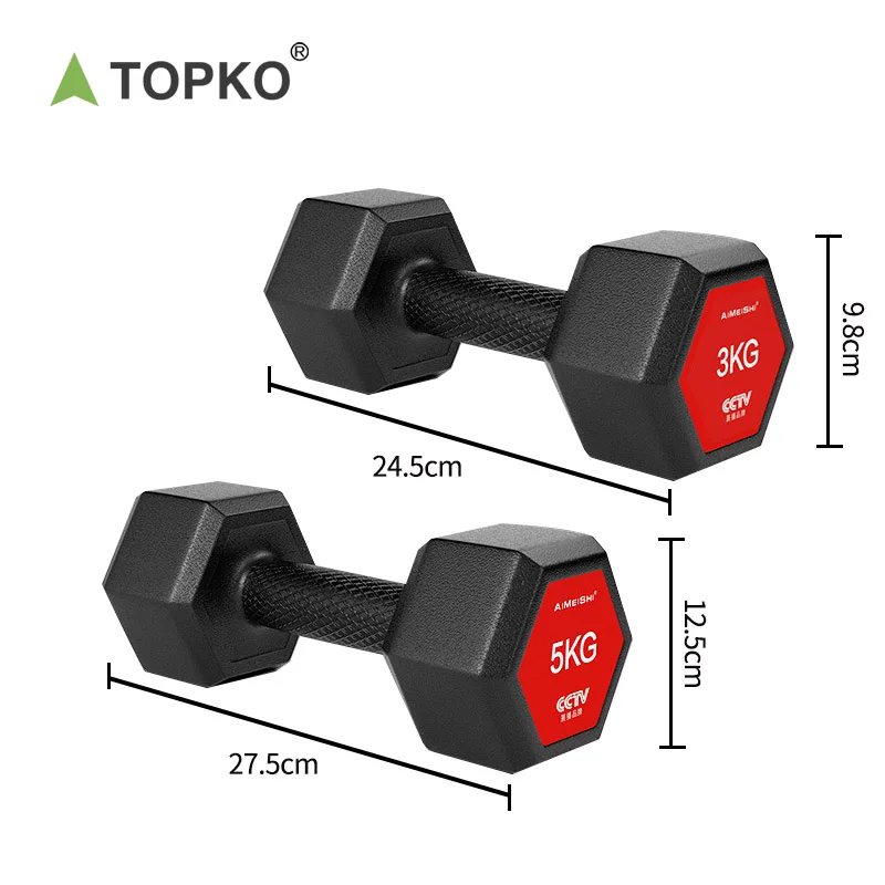 TOPKO manufacturer sales rubber coated hexagonal dumbbell 5kg 10kg 20kg male and female home fitness dumbbell set