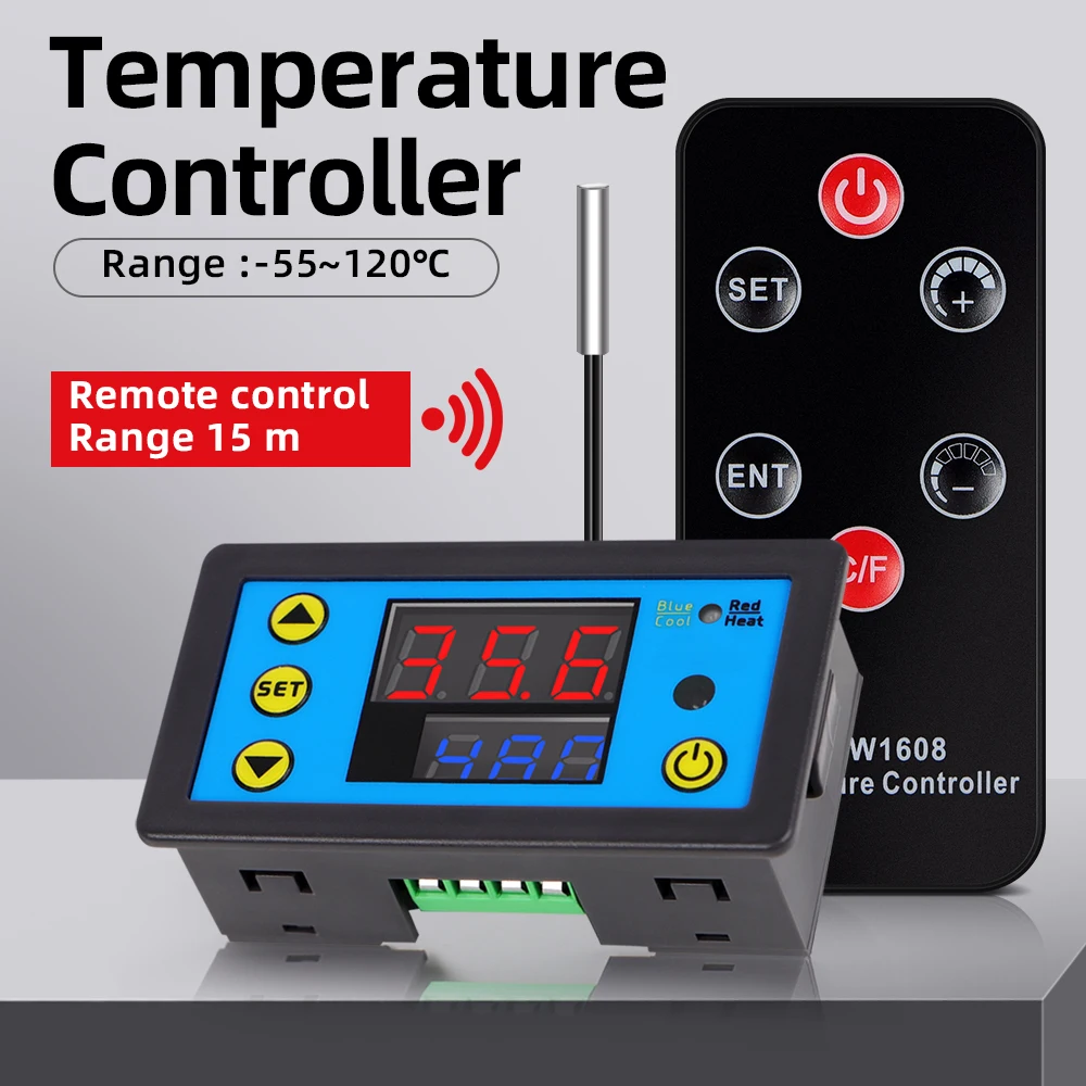 ZFX-W1608 Temp Controller 15m Remote Control Distance Thermostat Dual Display LCD Thermoregulator Temperature Alarm