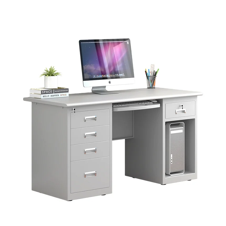 Modern Steel Computer Desk with 5 Drawers and Cabinet for Home Office School Use Metal Office Computer Desk