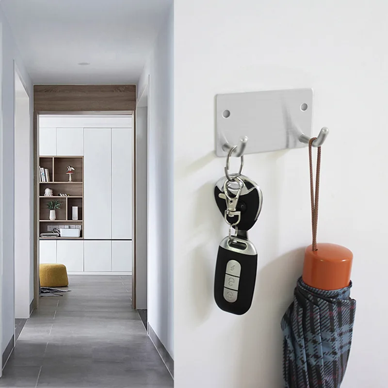 High Quality 304 Stainless Steel Wall Bathroom Hook Nail Free Self Adhesive Hooks