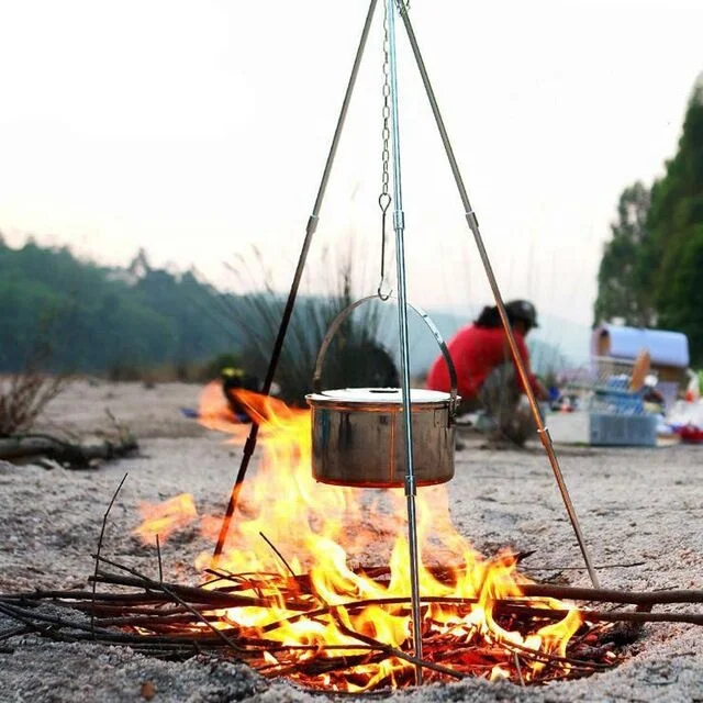 Stainless Steel Telescopic Aluminum Cooking Tripod Camping Outdoor Campfire Pot Holder Hanger Bracket