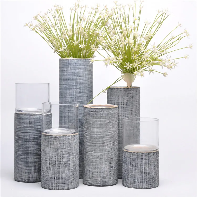 Фарфоровое украшение для дома цилиндрическая Керамическая Современная Цветочная ваза в полоску серебристого