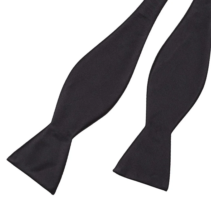 Custom Fashion Solid Plain Black Silk Self Tie Bow Ties