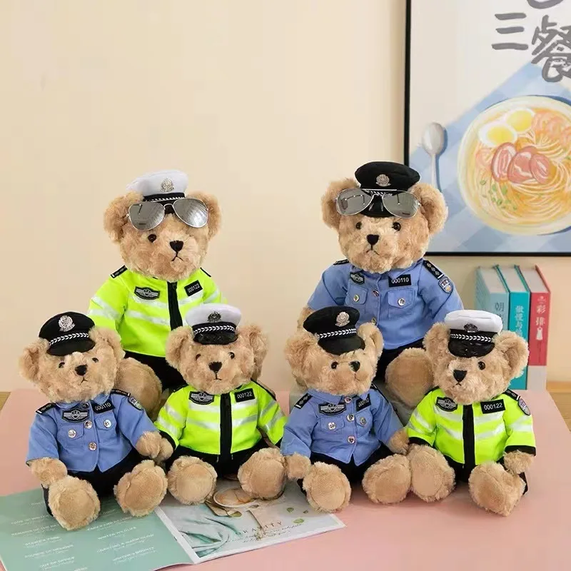 Traffic Police Bear Doll Iron Riding Plush Toy
