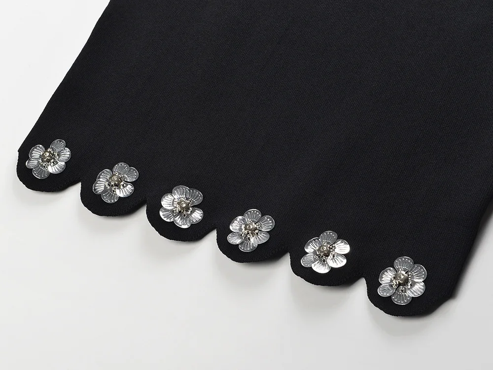 New Arrival 2024 Spring Summer Sequined Flower Suit O-neckline Sleeveless Short Tops Slim Midi Skirt Women Knit 2Pcs