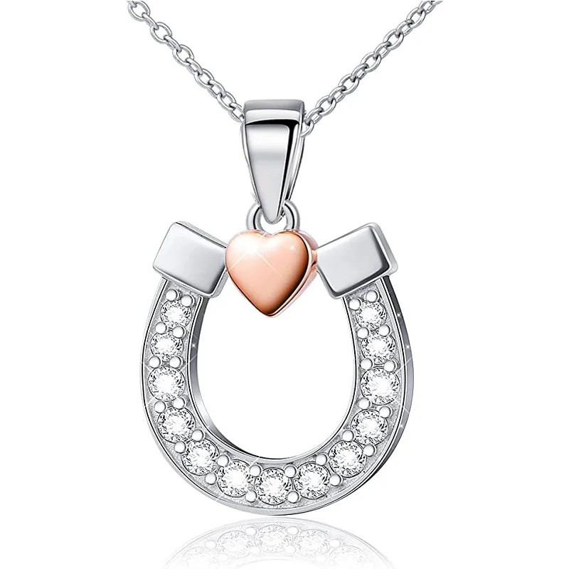 S925 Silver U-shaped Dual Color Pendant U-shaped Rose Gold Heart Horseshoe Pendant Diamond Necklace wholesale
