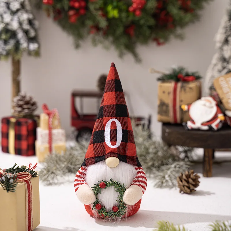 Christmas decoration new red and black plaid 6 letter embroidered doll ornaments Rudolph goblin faceless doll DIY