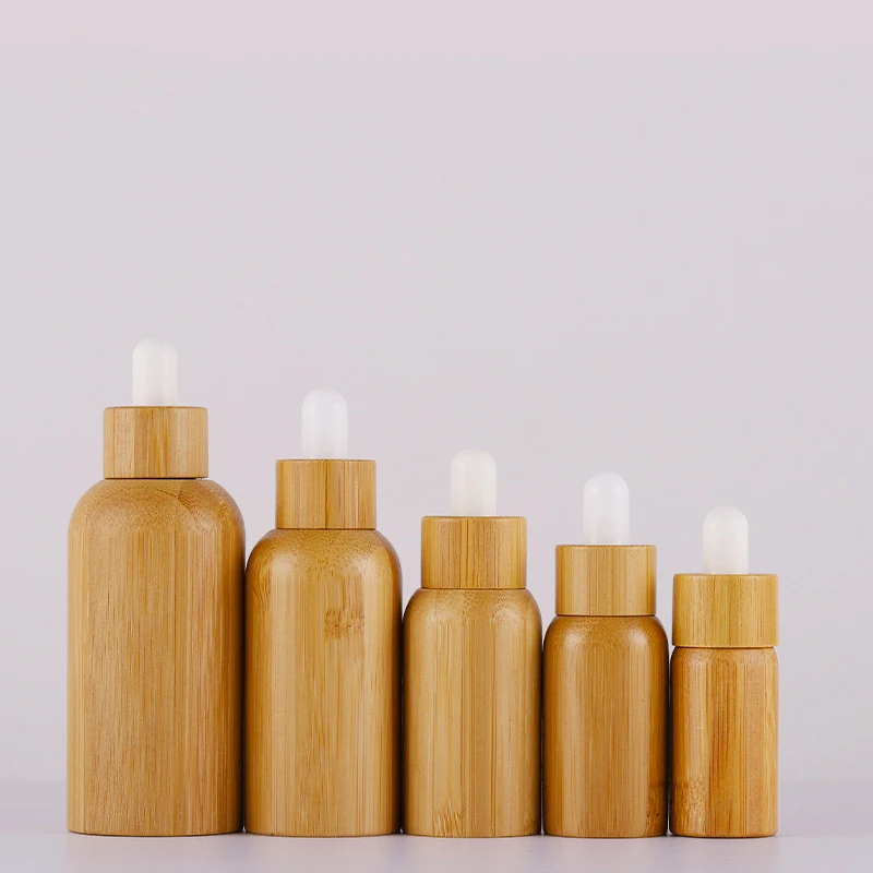 5ml-100ml all-inclusive bamboo and wood products cosmetic glass raw liquid bamboo shell dropper bottle