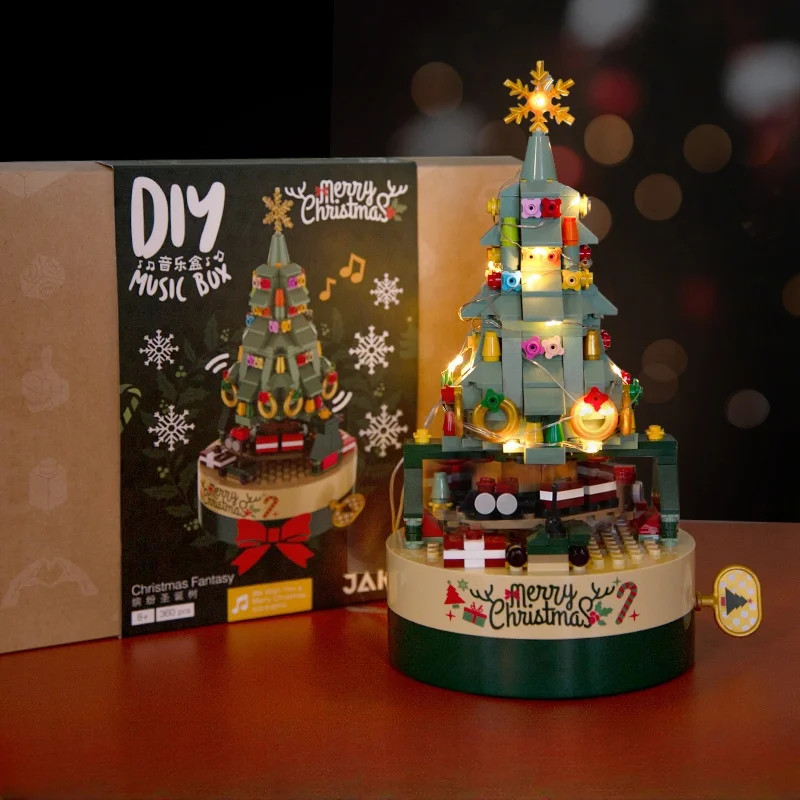 NISEVEN New Christmas Gift Decoration DIY Christmas Tree Building Blocks Music Box Home Table Decoration Gift